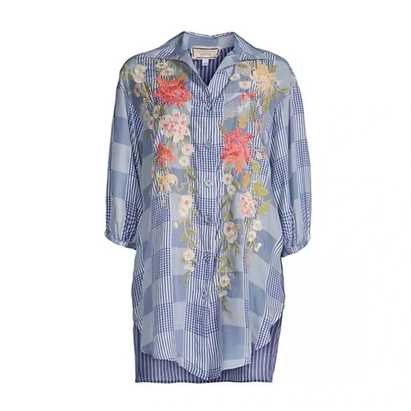 Johnny Was Nalina Silk Oversized Weekend Tunic Plaid Top - Picture 1 of 16